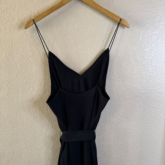 AYR Black Niche Silk Maxi Dress with Belt Size Medium Spaghetti Strap V-Neck - Picture 10 of 15